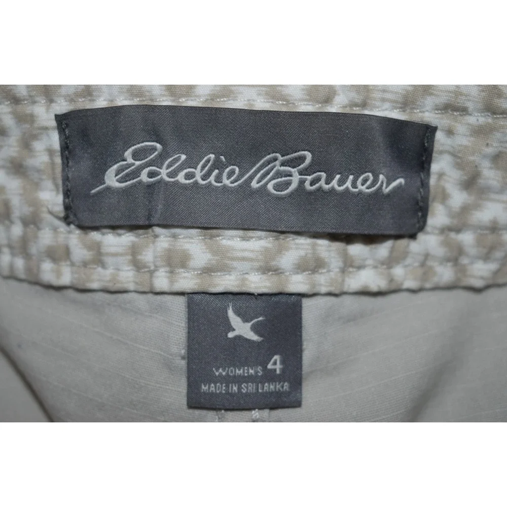 Eddie Bauer Womens 4 Khaki Cargo Capri Pants Drawstring Cuffs Stretch Cotton - Picture 4 of 16